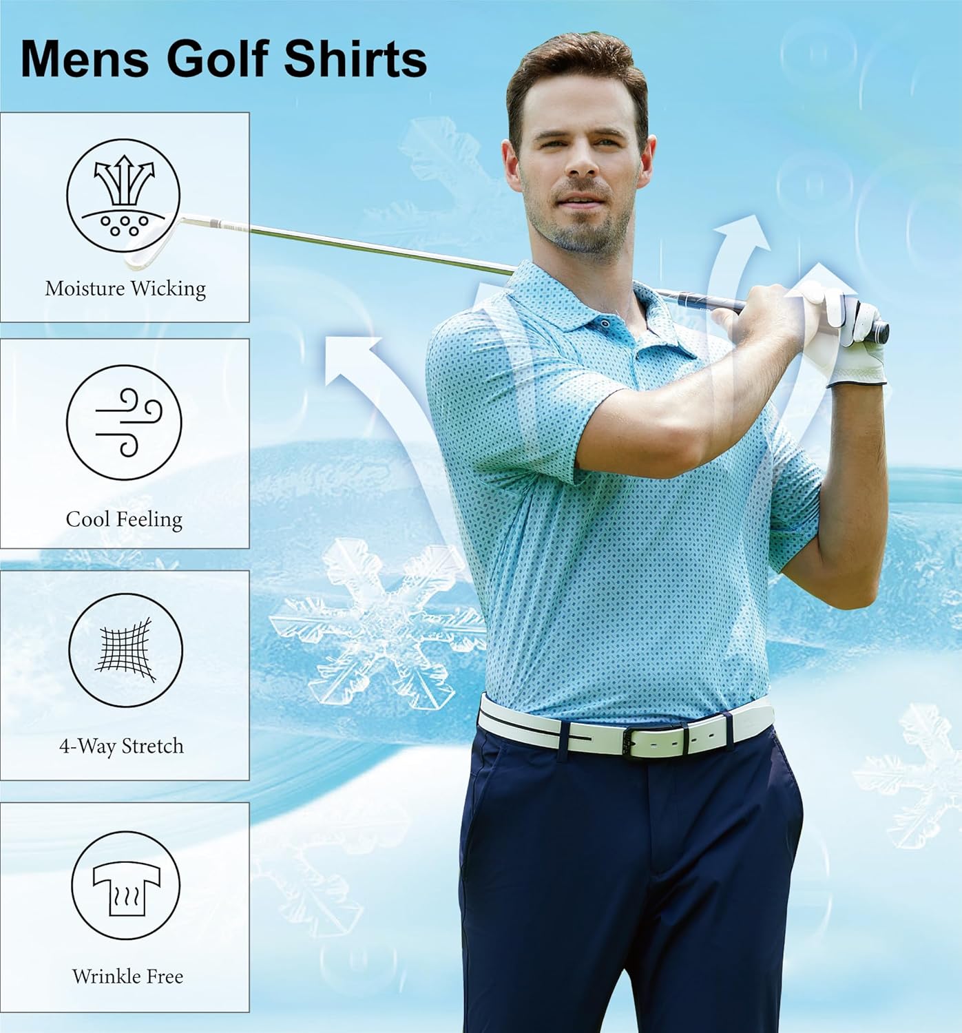 WARHORSEE Golf Polo Shirts for Men Short Sleeve Wrinkle Free 4 Way Stretch Moisture Wicking Performance Collared Tshirts