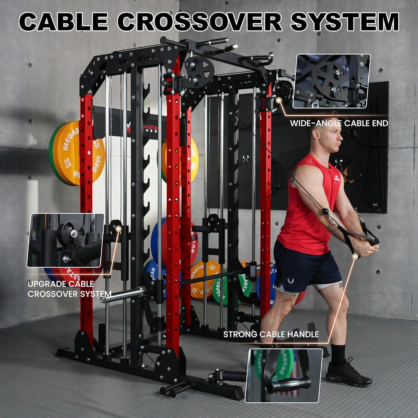 Smith Machine Home Gym with Aluminum Pulley Set - 2000lbs Capacity All-in-One Power Rack with Cable Crossover, Pull-Up Bar & Dip Station, Includes 18 Attachments, P107 Anvil