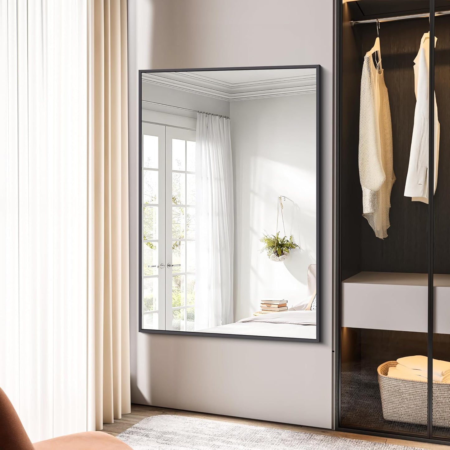 Bathroom Mirror,55x36 inch Large Wall Mirror for Bathroom Wall Mounted Black Rectangle Corner Mirrors,Black Bathroom Mirror for Living Room,Farmhouse,Bedroom Entryway,Horizontal/Vertical