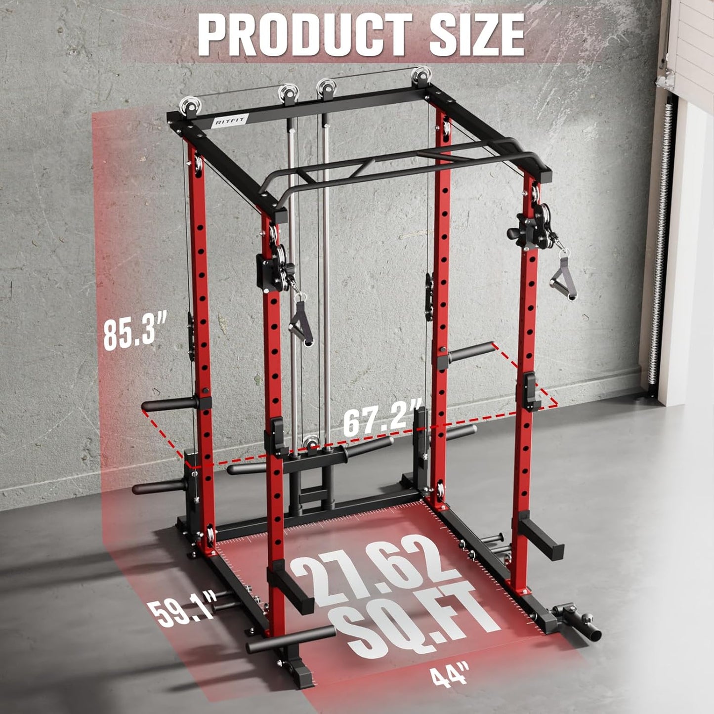 RitFit Power Cage with Optional LAT PullDown/Cable Crossover, 1000LB Squat Rack for Home & Garage Gym, with Weight Storage Rack and More Training Attachments, ASTM-Certified