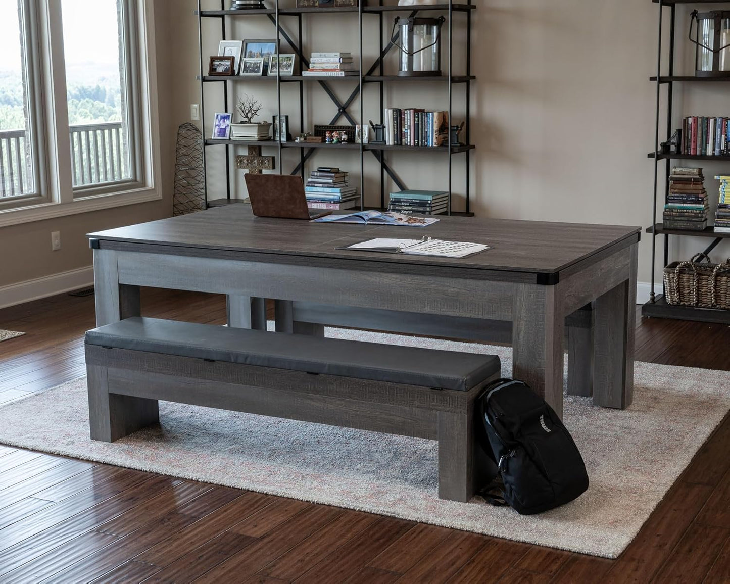 Rocky Mountain Nights 7ft Pool Table with Benches and Dining Top