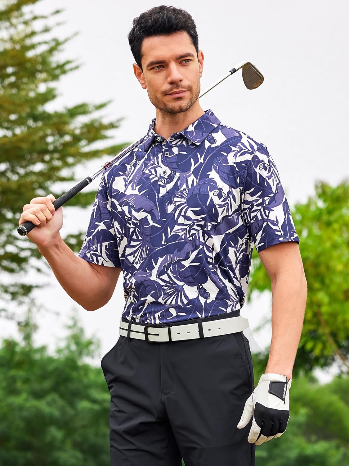 SAMERM Golf Shirts for Men Super Stretch Jacquard Dry Fit Golf Polo Moisture Wicking Short Sleeve Polo Shirts for Men