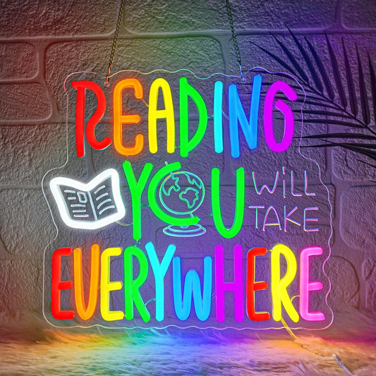 Reading Will Take You Everywhere Neon Sign,Classroom Neon Sign,Read Neon Signs for Classroom Inspirational Letter Led Sign Dimmable Classroom Neon Lights for Bedroom Dorm Library Bookstore