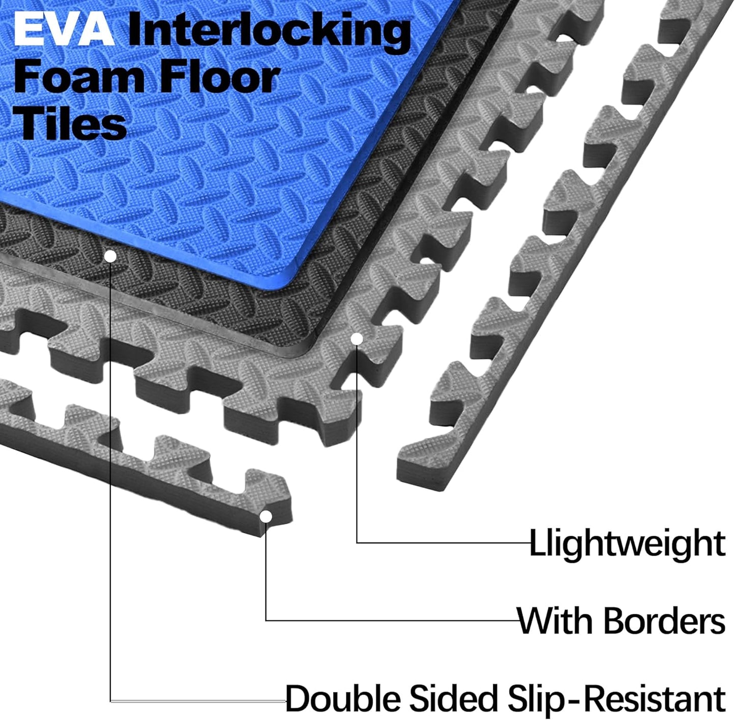 Puzzle Exercise Gym Flooring Mat, 1/2" Thick High-Density EVA Interlocking Tiles Workout Mat for Home Gym, Fitness Equipment, MMA, Gymnastics, 6-Piece Shock-Absorbing Exercise Mat (24 Sq Ft)