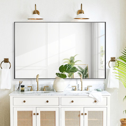 27x40 Inch Black Bathroom Mirror for Wall, Aluminum Frame Rectangle Rectangular Vanity Mirror, Modern Large for Bedroom, Living Room, Horizontal or Vertical