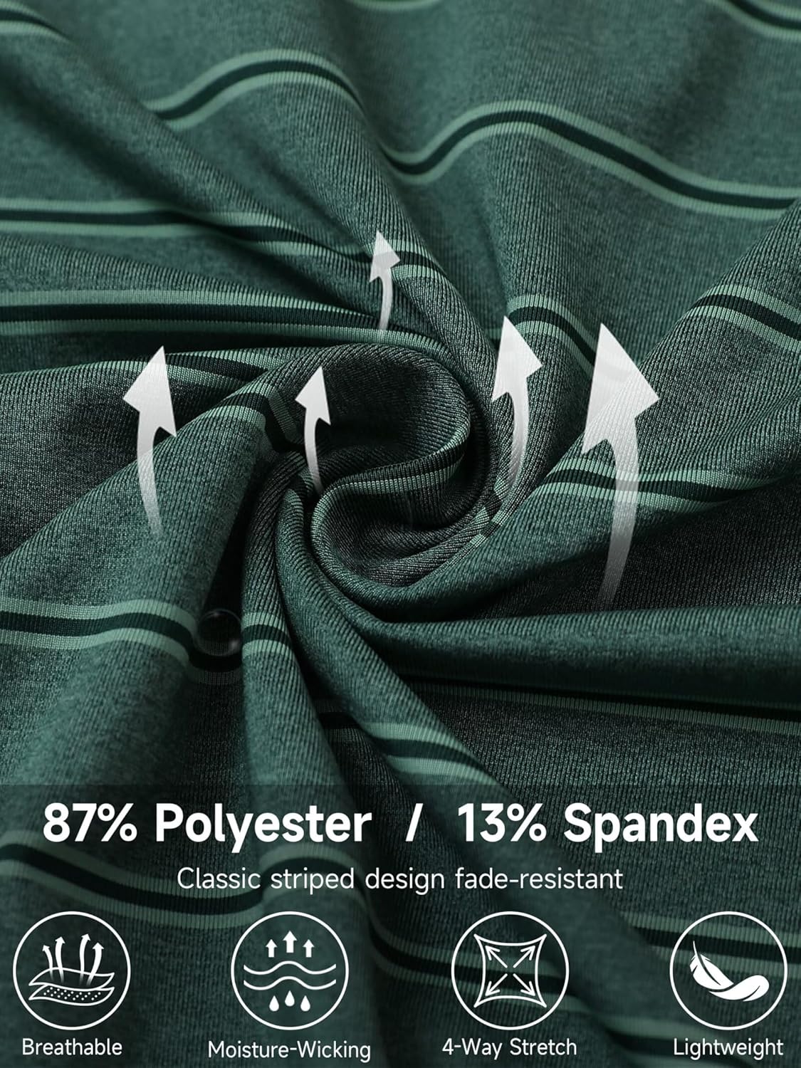 Rouen Polo Shirts for Men Dry Fit Performance Heather Stripe Golf Polo Moisture Wicking Lightweight Breathable Golf Shirts