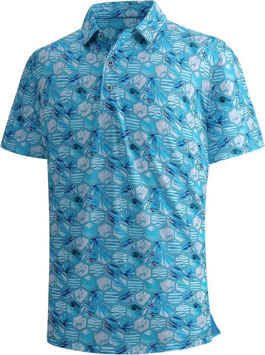 SAMERM Golf Shirts for Men Super Stretch Jacquard Dry Fit Golf Polo Moisture Wicking Short Sleeve Polo Shirts for Men