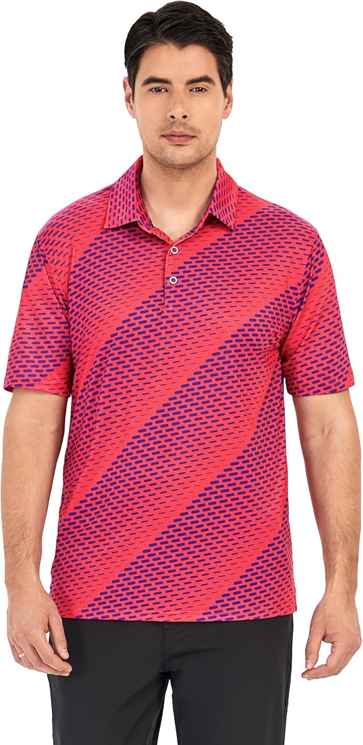Esabel.C Golf Shirts for Men Dry Fit Performance Short Sleeve Print Moisture Wicking Collared Shirt