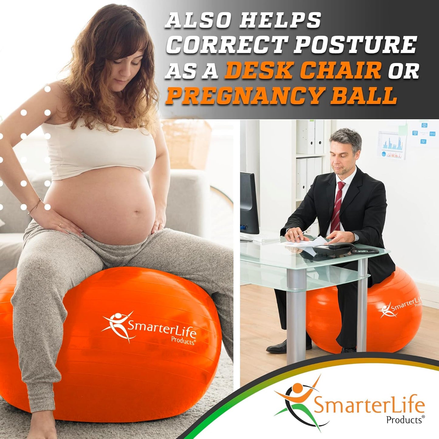 SmarterLife Exercise Ball Yoga Ball for Fitness, Balance, Stability, or Pregnancy, Gym Ball for Core Workout, Physical Therapy, Yoga Ball Chair for Office, Anti-Slip Anti-Burst