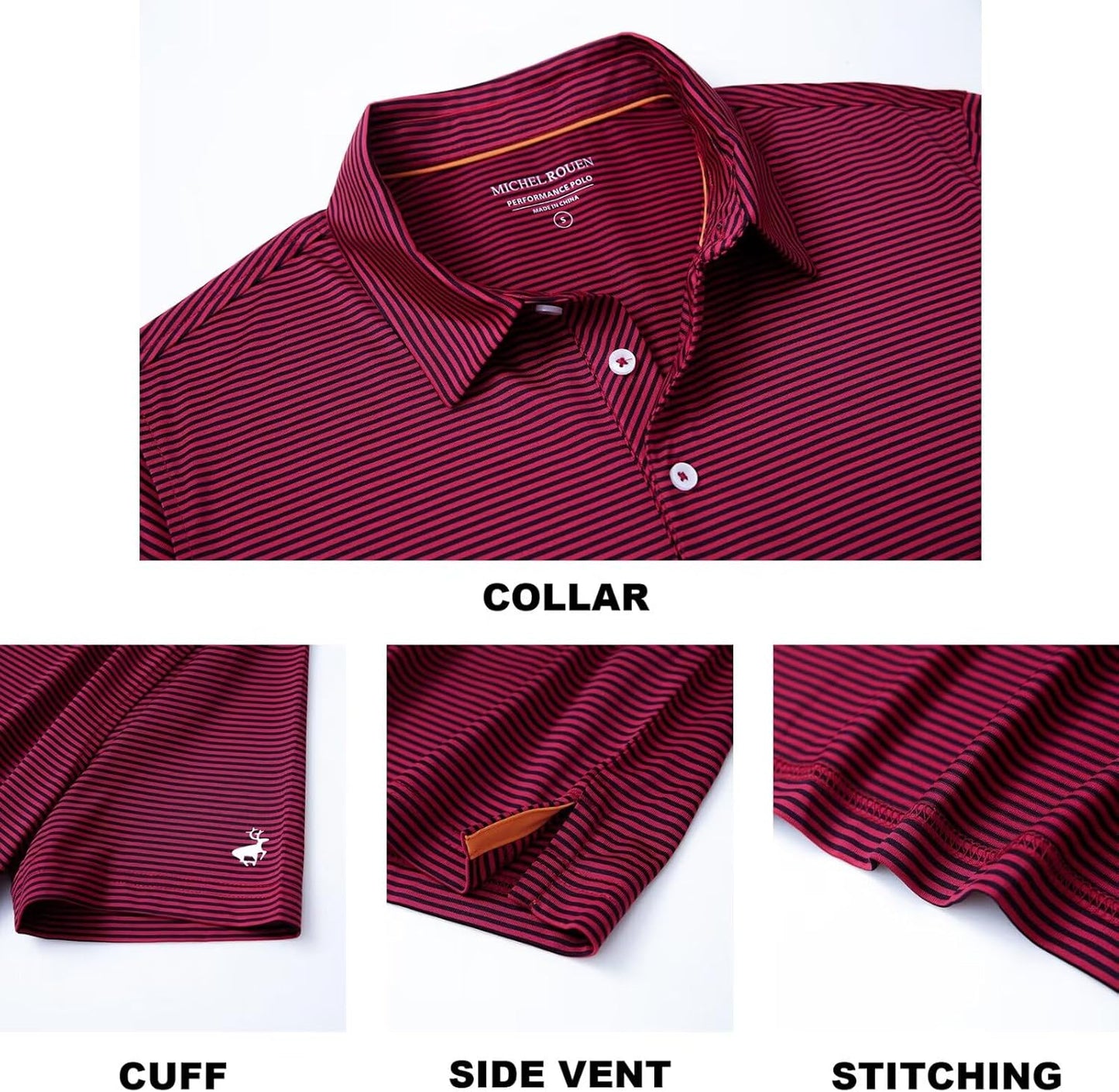 Mens Golf Shirt Moisture Wicking Dry Fit Performance Sport Short Sleeve Striped Golf Polo Shirts for Men