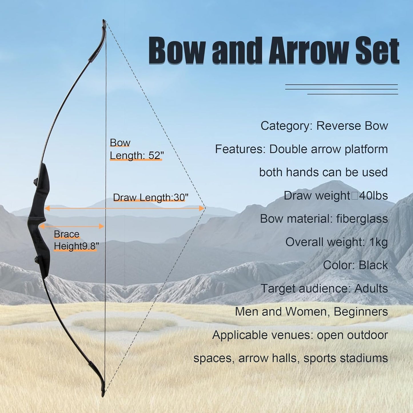 Recurve Bow and Arrow Set，Takedown Recurve Bows Archery for Adults Left and Right Hands 40lbs Archery Set