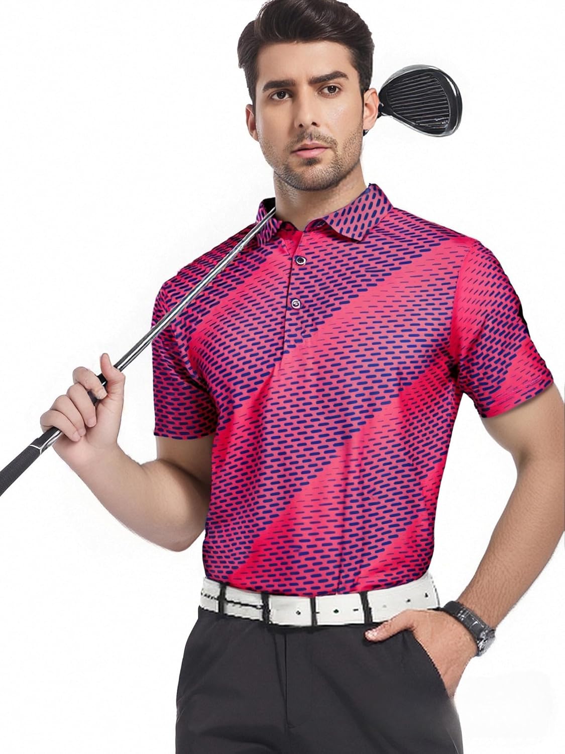 SAMERM Golf Shirts for Men Super Stretch Jacquard Dry Fit Golf Polo Moisture Wicking Short Sleeve Polo Shirts for Men