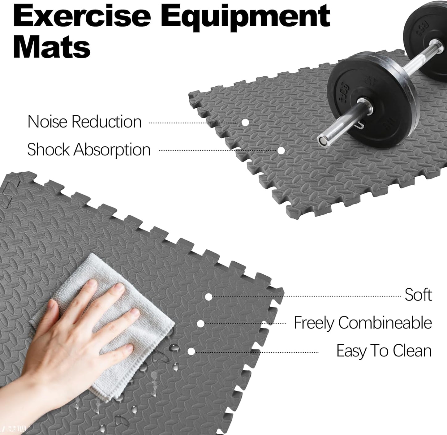 Puzzle Exercise Gym Flooring Mat, 1" Thick High-Density EVA Interlocking Tiles Workout Mat for Home Gym, Fitness Equipment, MMA, Gymnastics, 6-Piece Shock-Absorbing Exercise Mat (24 Sq Ft)