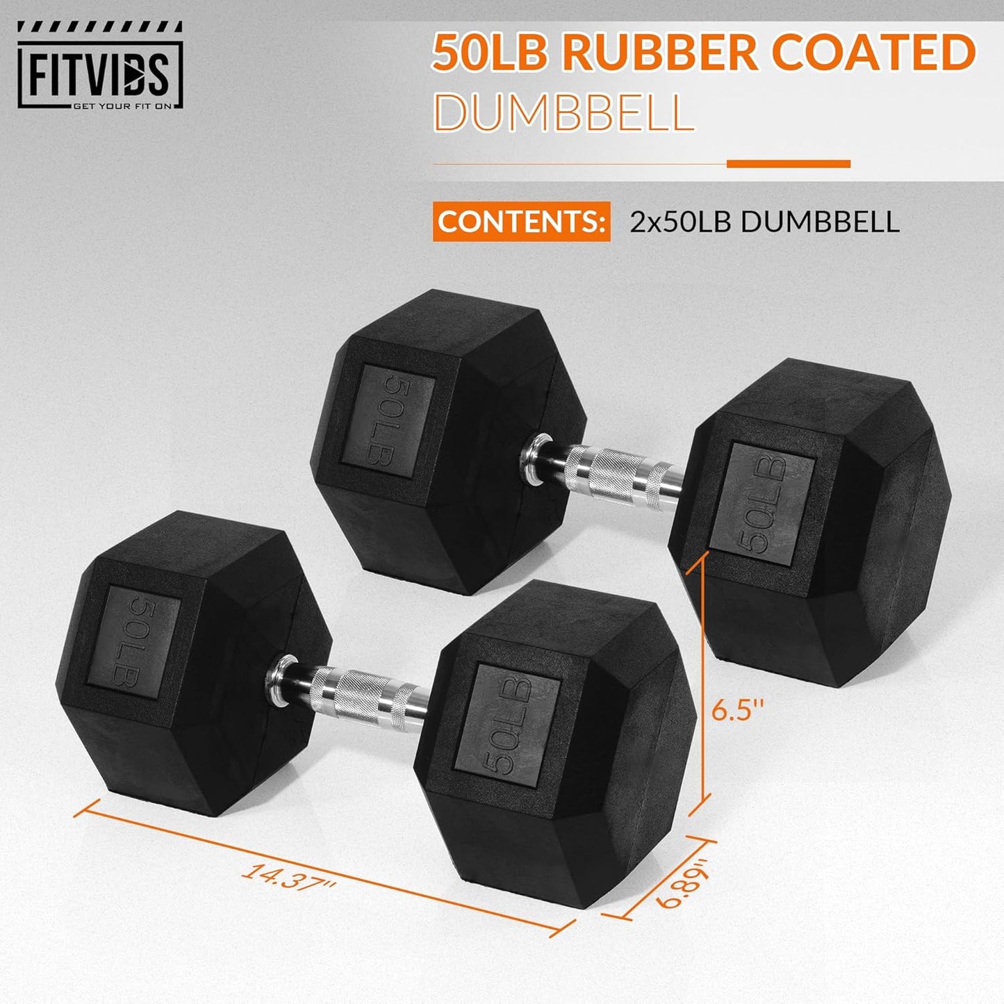 Rubber Encased Hex Dumbbell, Hand Weights with Anti-Slip Cast Iron Grip for Exercise & Fitness, Weights Dumbbells Set of 2 for Strength Training, 5-50 LBS Pair