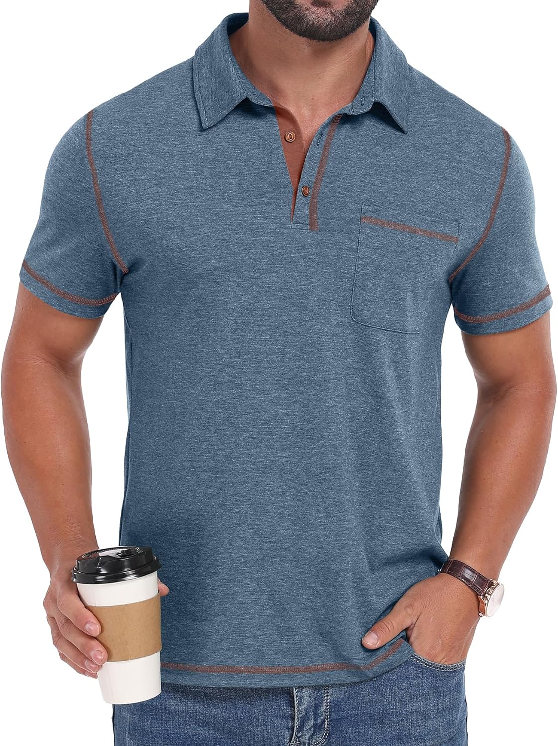 Sailwind Men's Short Sleeve Polo Shirts Casual Summer Classic Collared Golf Shirt with Pocket