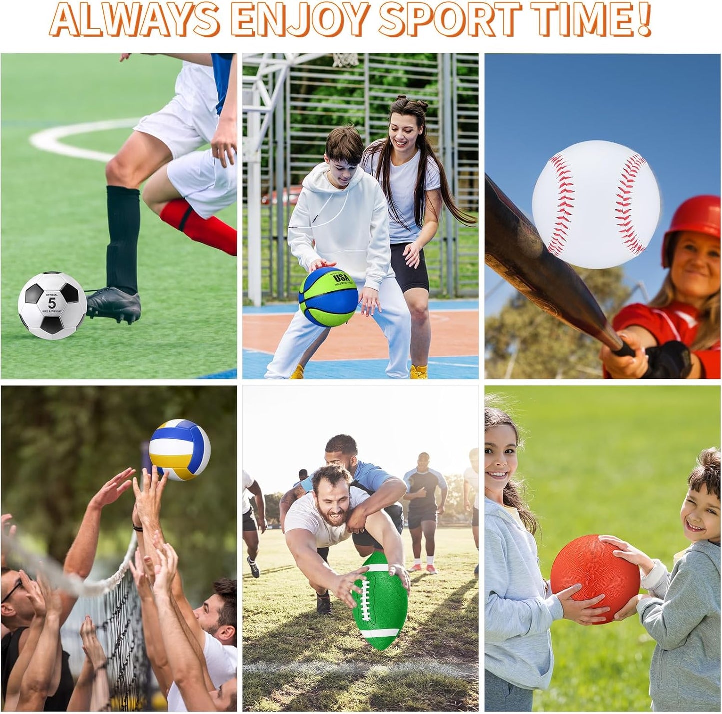 Leyndo 18 Pcs Sport Balls Bulk Set Basketball Football Volleyball Soccer Playground Baseball with Sport Equipment Bag Pump for Youth Adults Outdoor Indoor Practice Gift Back to School
