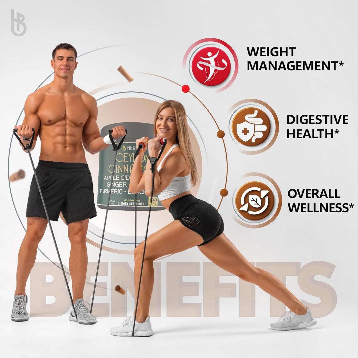 6in1 Premium Ceylon Cinnamon Supplement Plus Apple Cider Vinegar, Turmeric, Ginger, Ginseng - Weight Management, Digestion - 100 Vegan Capsules