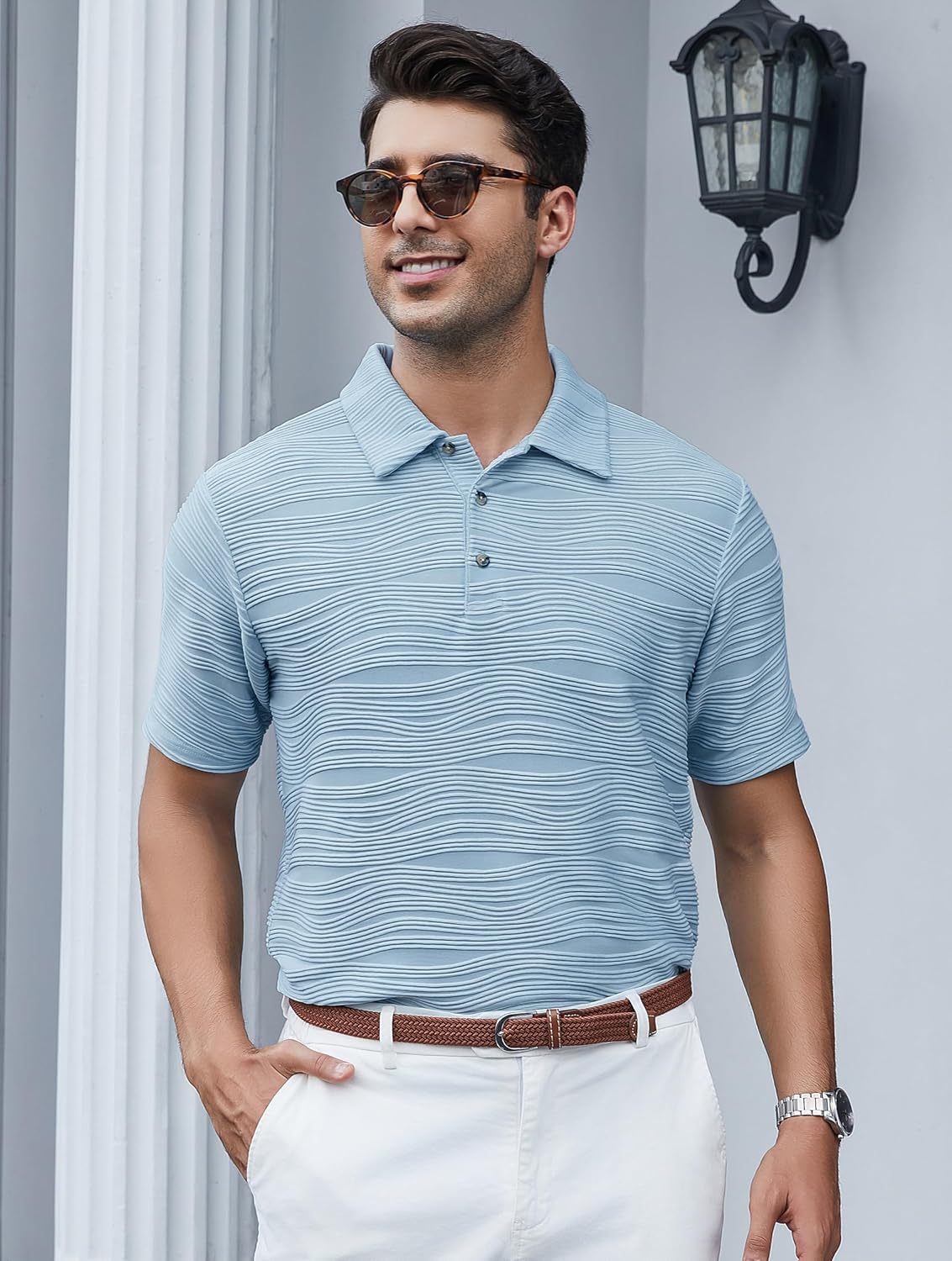 Esabel.C Golf Shirts for Men Dry Fit Performance Short Sleeve Print Moisture Wicking Collared Shirt