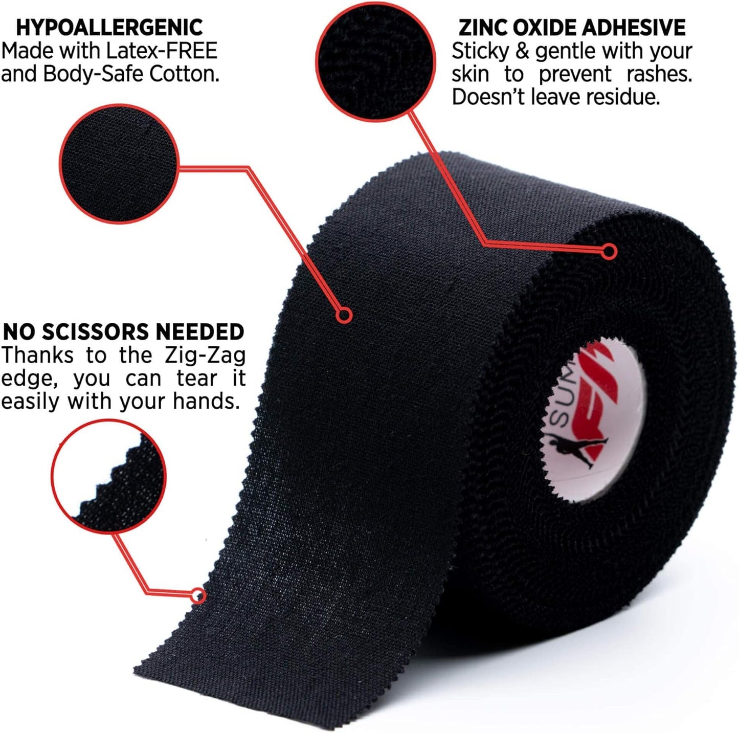 Black Athletic Tape Extremely Strong: 24 Rolls + 6 Finger Roll. Easy to Apply & No Residue. Sports Tape Athletic for Boxing Football Climbing or Gymnastics for Wrist Ankle & Hand Protection