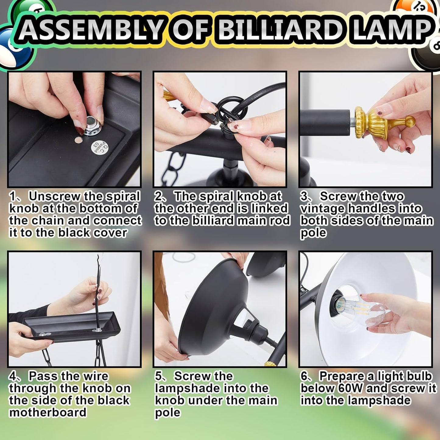 Adjustable Pool Table Lights for 7'-8' Billiard Light Hanging Pool Table Light Fixture Lighting Pendant Lamp with Metal Shades for Game Rooms (Bulb Not Included)(3 Lights)