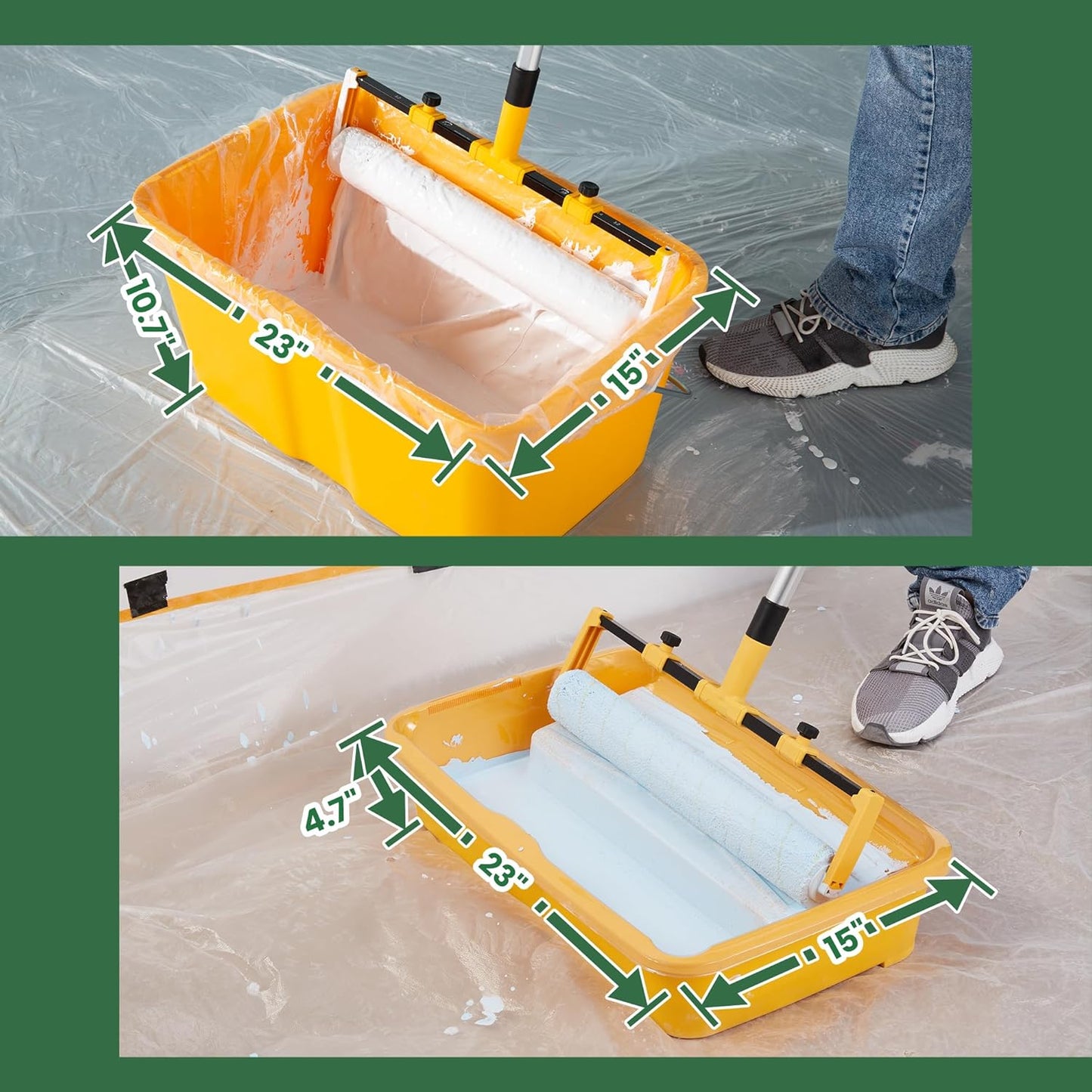 VOOMEY 13PC 18 Inch Paint Roller Kit,18"Paint Bucket and Paint Tray,Large Paint Roller Frame with 3.3 ft Extension Pole,Paint Tray Liner (Pack of 3),Ideal for Painting Large Areas