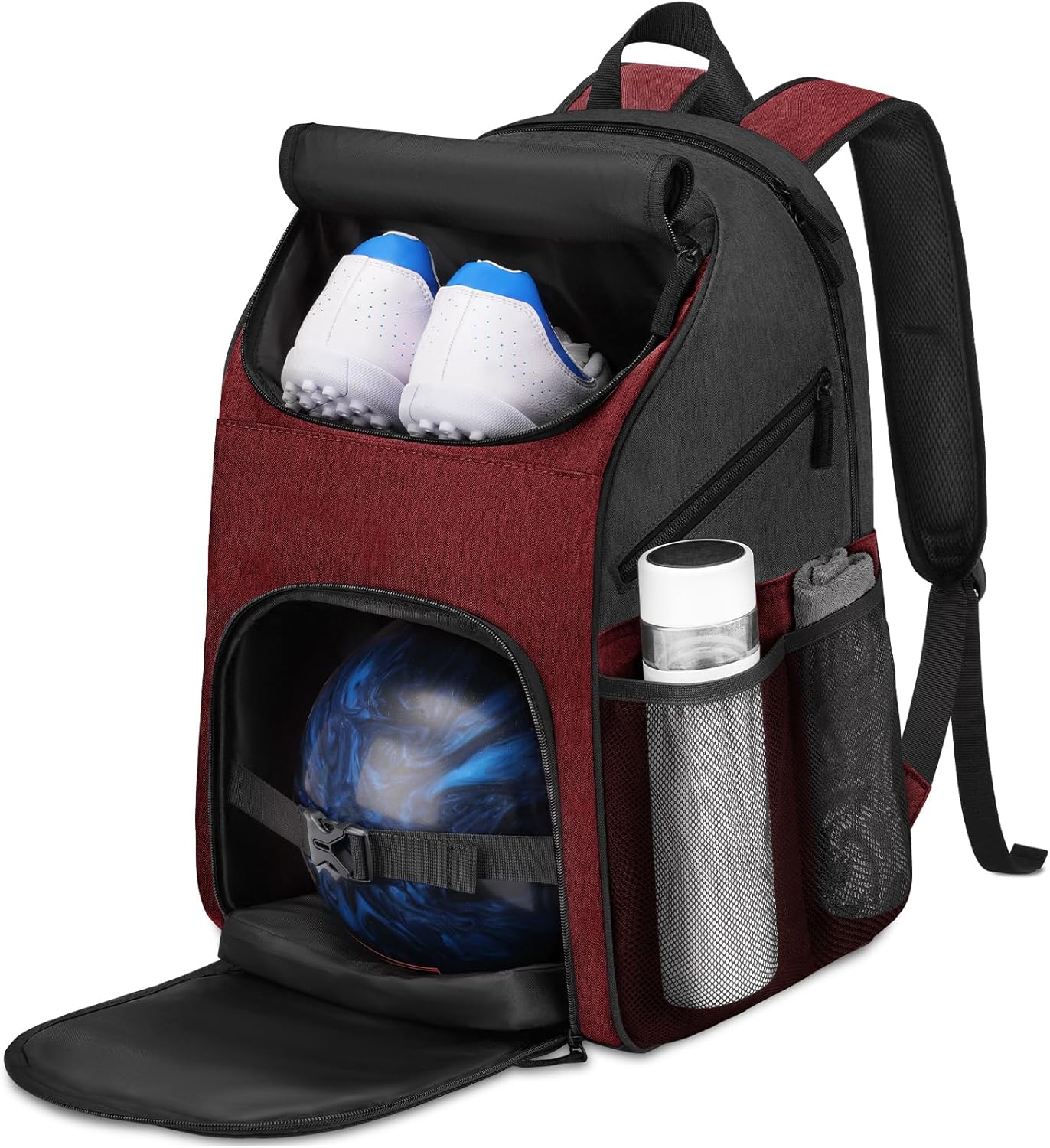 Bosynoy Bowling Backpack, Bowling Ball Bag Totes for Single Ball with Shoe Compartment & Foam Padded, Fits Shoes Up to US Mens Size 16, Grey
