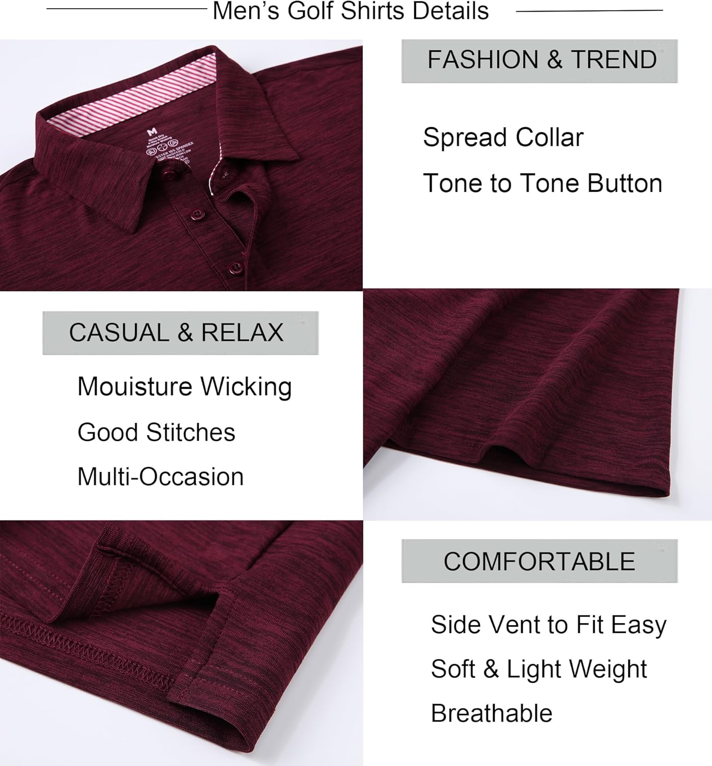 Alex Vando Mens Golf Shirt Moisture Wicking Quick-Dry Short Sleeve Casual Polo Shirts for Men