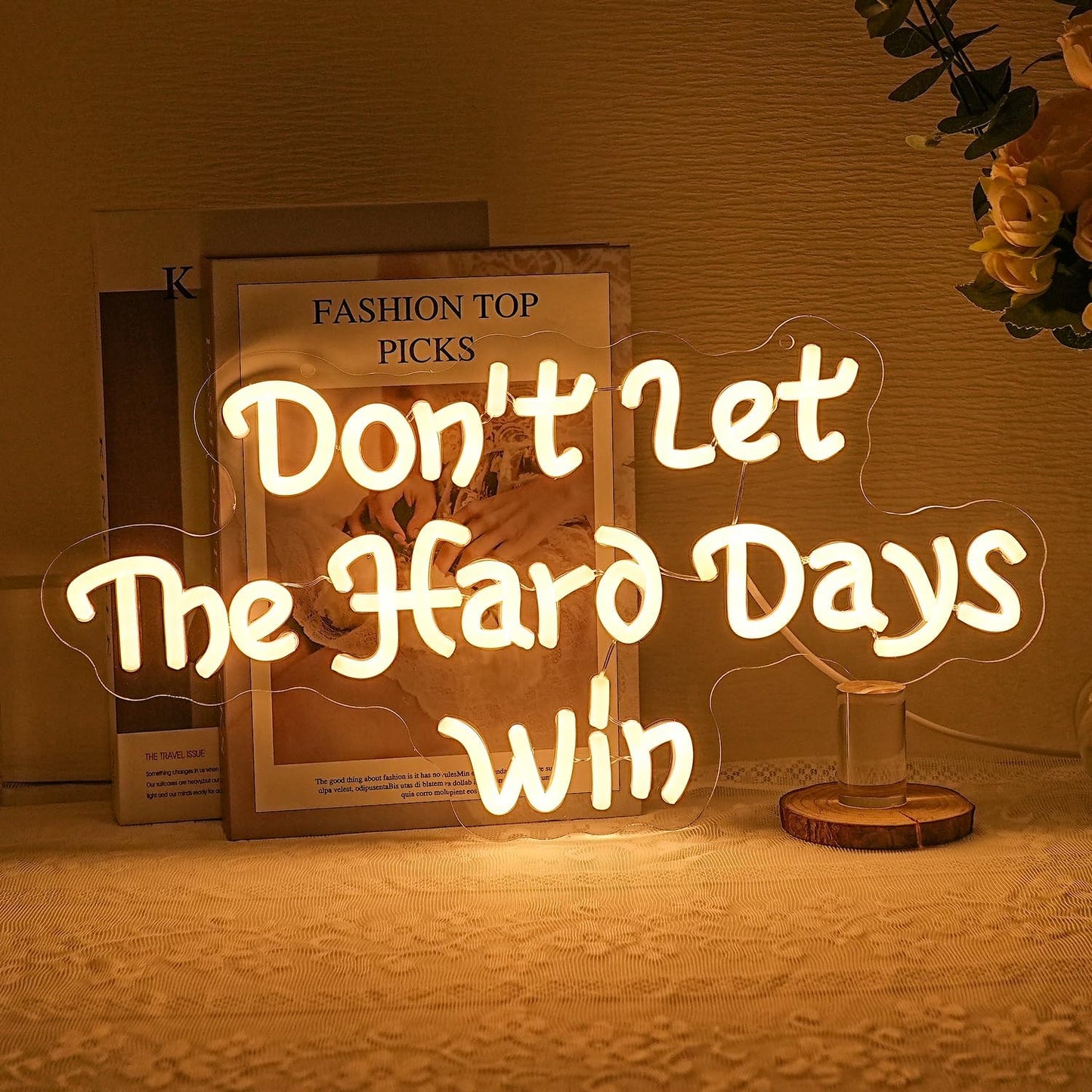 Don't Let The Hard Days Win Neon Sign for Wall Decor Letter Neon Light Warm white LED Neon Signs Office LED Neon Lights for Bedroom Office Classroom Store Decoration