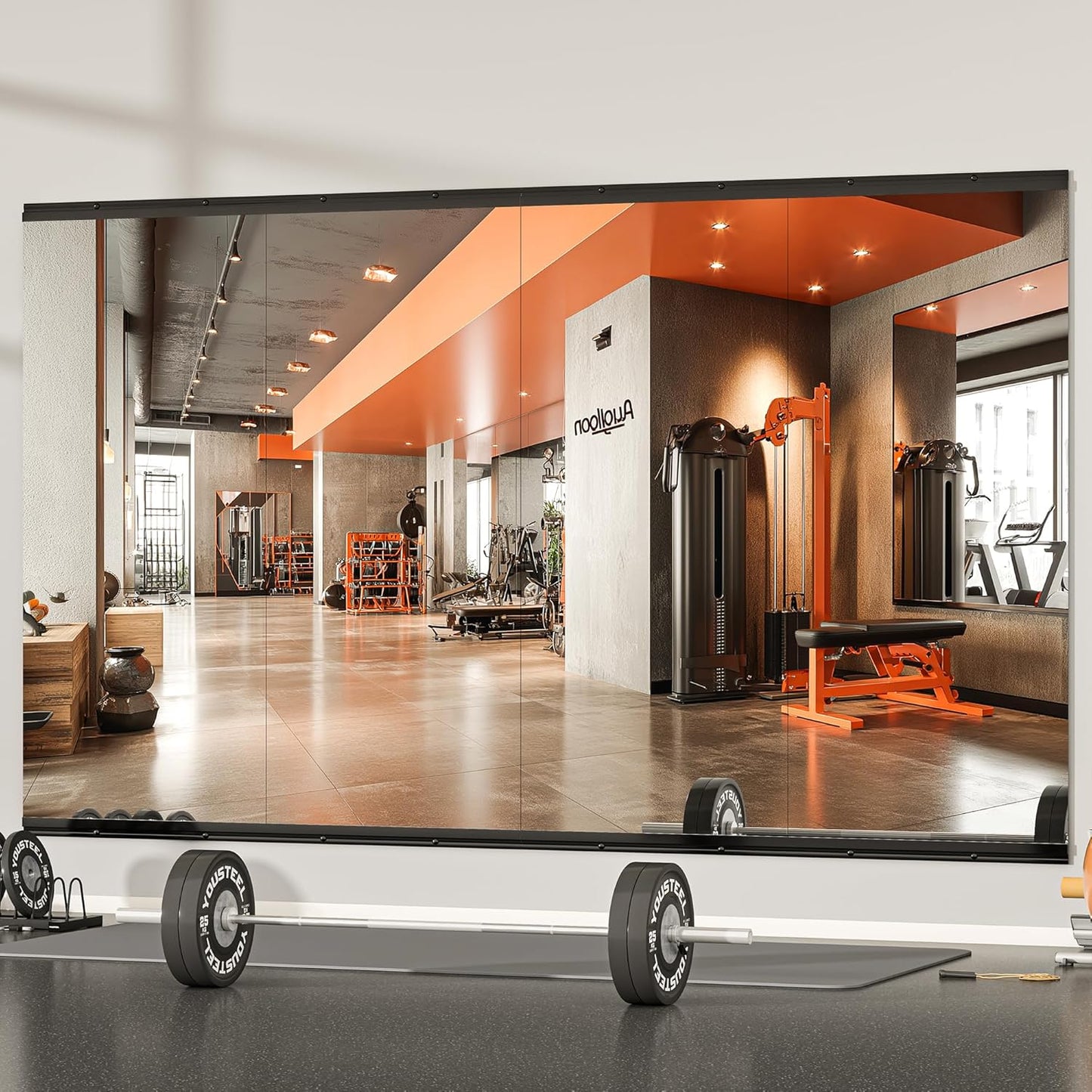 Hasipu 4 Pcs 48''x24'' Home Gym Mirror Large Full Length Wall Mounted Full Body Mirror for Yoga Dance Fitness Exercise Studio Bedroom Garage, Frameless Tempered Glass Workout Mirrors Black Rectangular