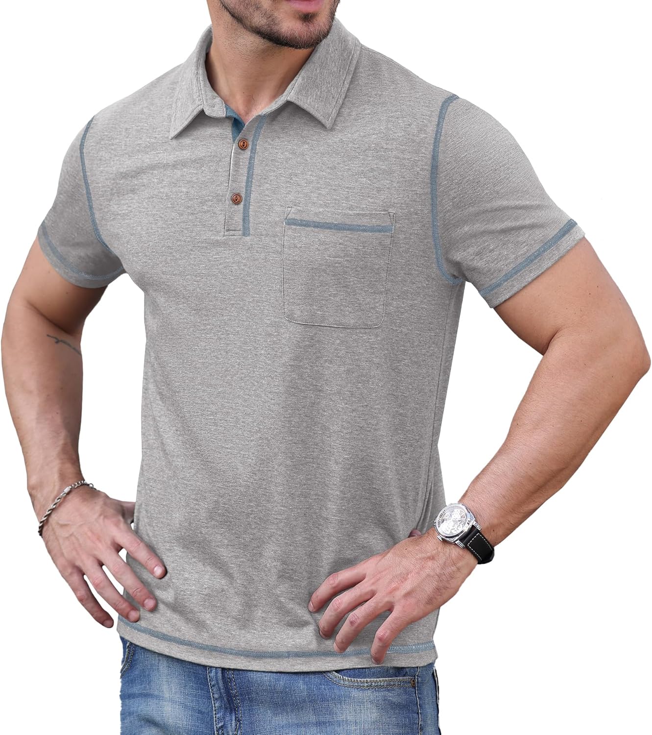 Sailwind Men's Short Sleeve Polo Shirts Casual Summer Classic Collared Golf Shirt with Pocket