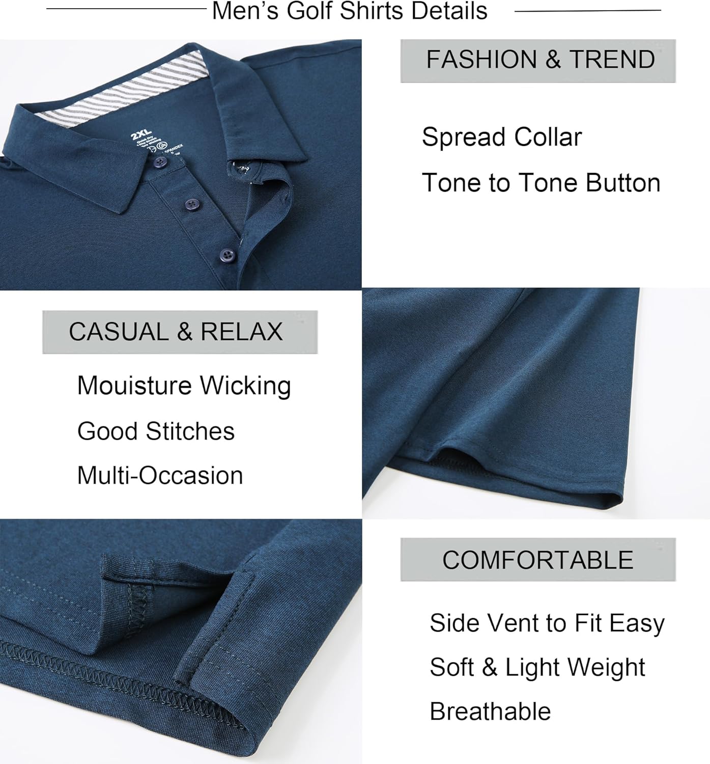 Alex Vando Mens Golf Shirt Moisture Wicking Quick-Dry Short Sleeve Casual Polo Shirts for Men