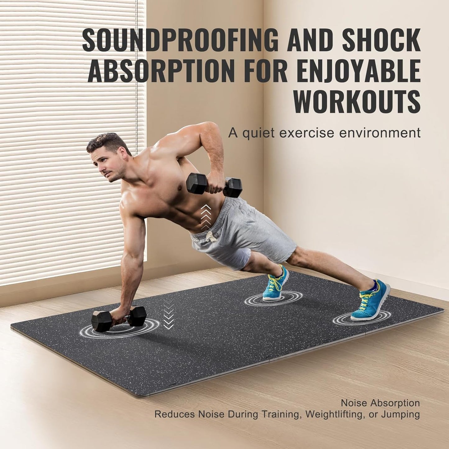 VEVOR 0.56 Inch Thick Gym Floor Tiles, 6 Tiles Rubber Top with EVA Foam, 25" x 25" Gym Flooring Workout Mats with 25 sq.ft Coverage, Interlocking Puzzle Gym Mats for Gym, Home, Garage, Black & White