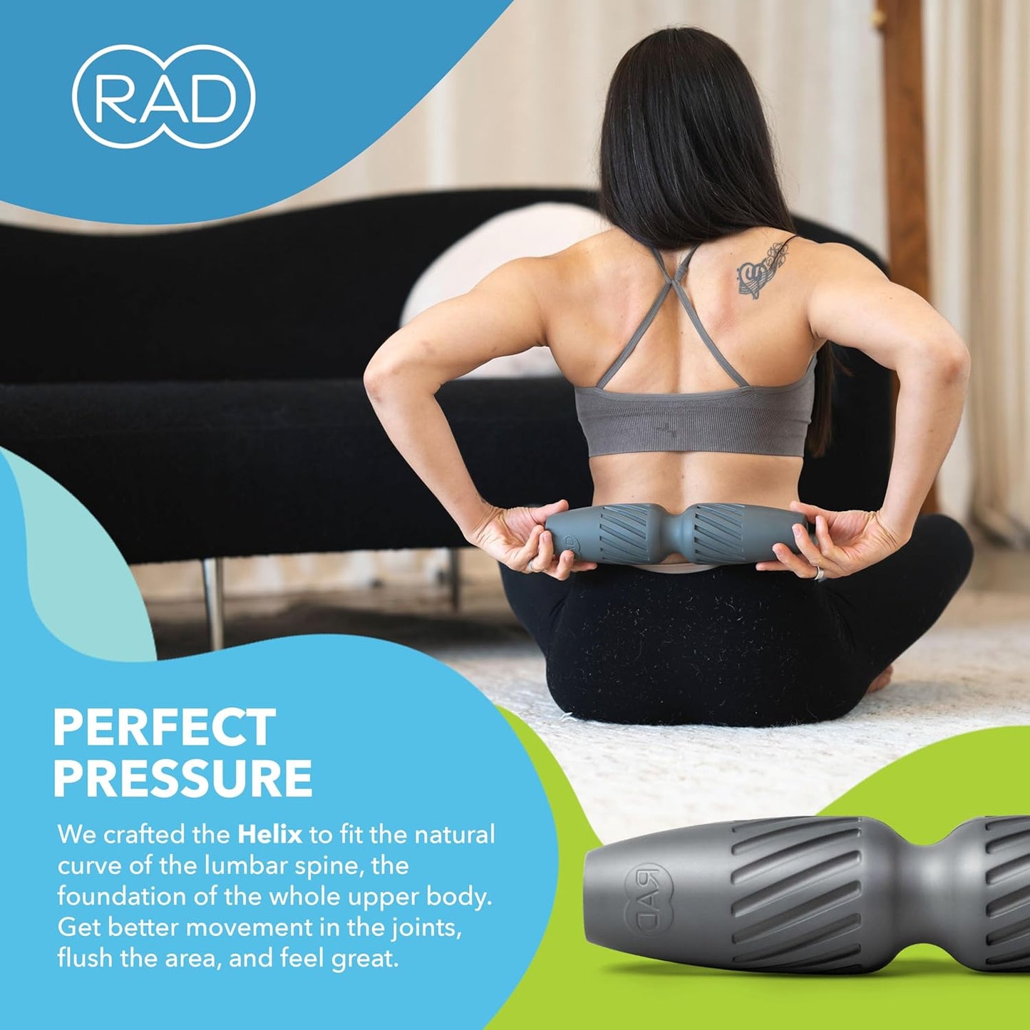 RAD Helix – Compact High-Density Exercise Foam Roller – Deep Tissue Myofascial Release for Back, Quads, Hamstrings & More – Muscle Recovery Tool for Stretching & Mobility