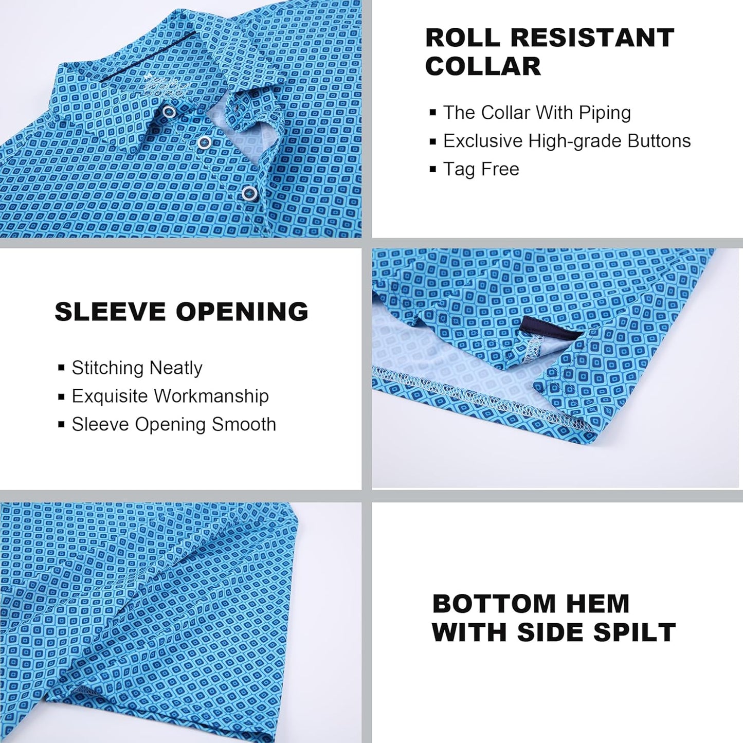 SAMERM Golf Shirts for Men Super Stretch Jacquard Dry Fit Golf Polo Moisture Wicking Short Sleeve Polo Shirts for Men