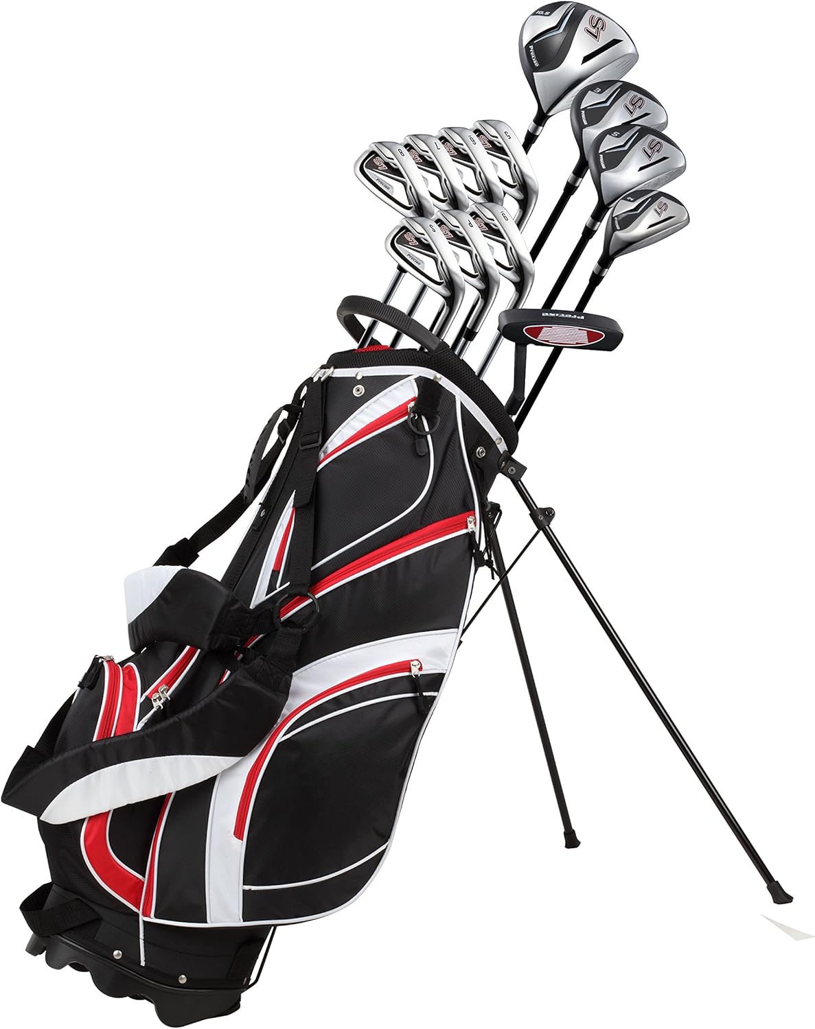 18 Piece Complete Men’s Golf Club Set with Titanium Driver, #3 & #5 Fairway Woods, #4 Hybrid, 5-SW Irons, Putter, Stand Bag, 4 H/C's, Men’s Golf Clubs Full Set Right Handed