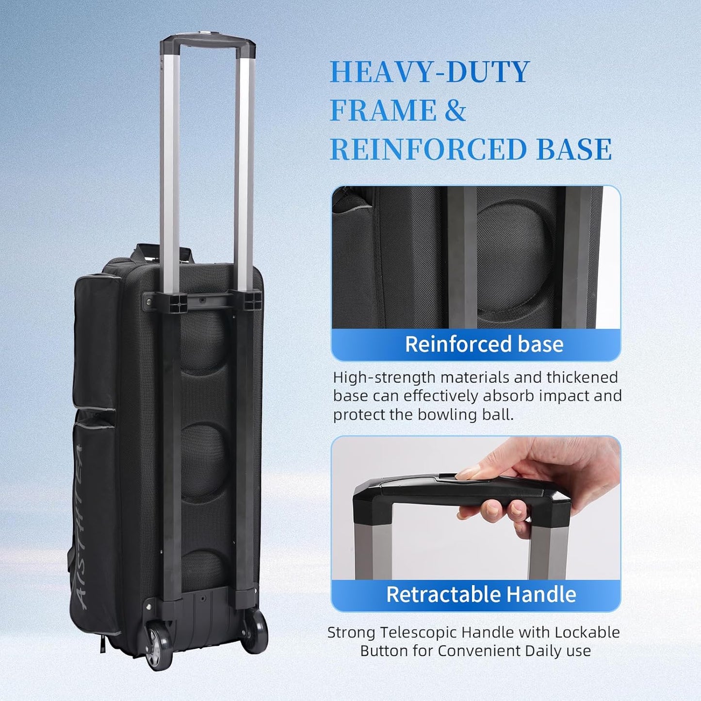 2-3 Ball Bowling Bag with Wheels, Rolling Trolley Bowling Bags with Large Separate Shoe Compartment and Oversized Accessory Pocket