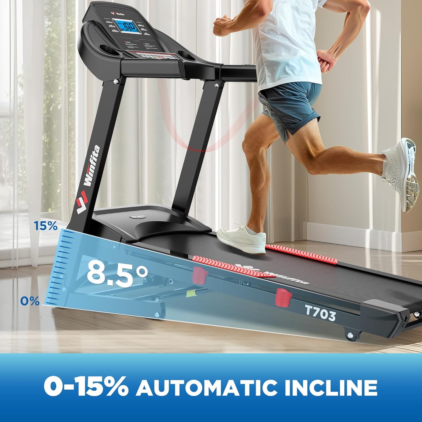 4.0HP Treadmill with 15% (8.5°) Auto Incline, 300LBS Capacity, 10 MPH Speed, 50''x18'' Wide Belt, APP, Bluetooth, Folding Treadmills for Home with 64 Programs, Pulse Monitor, BMI Calculation