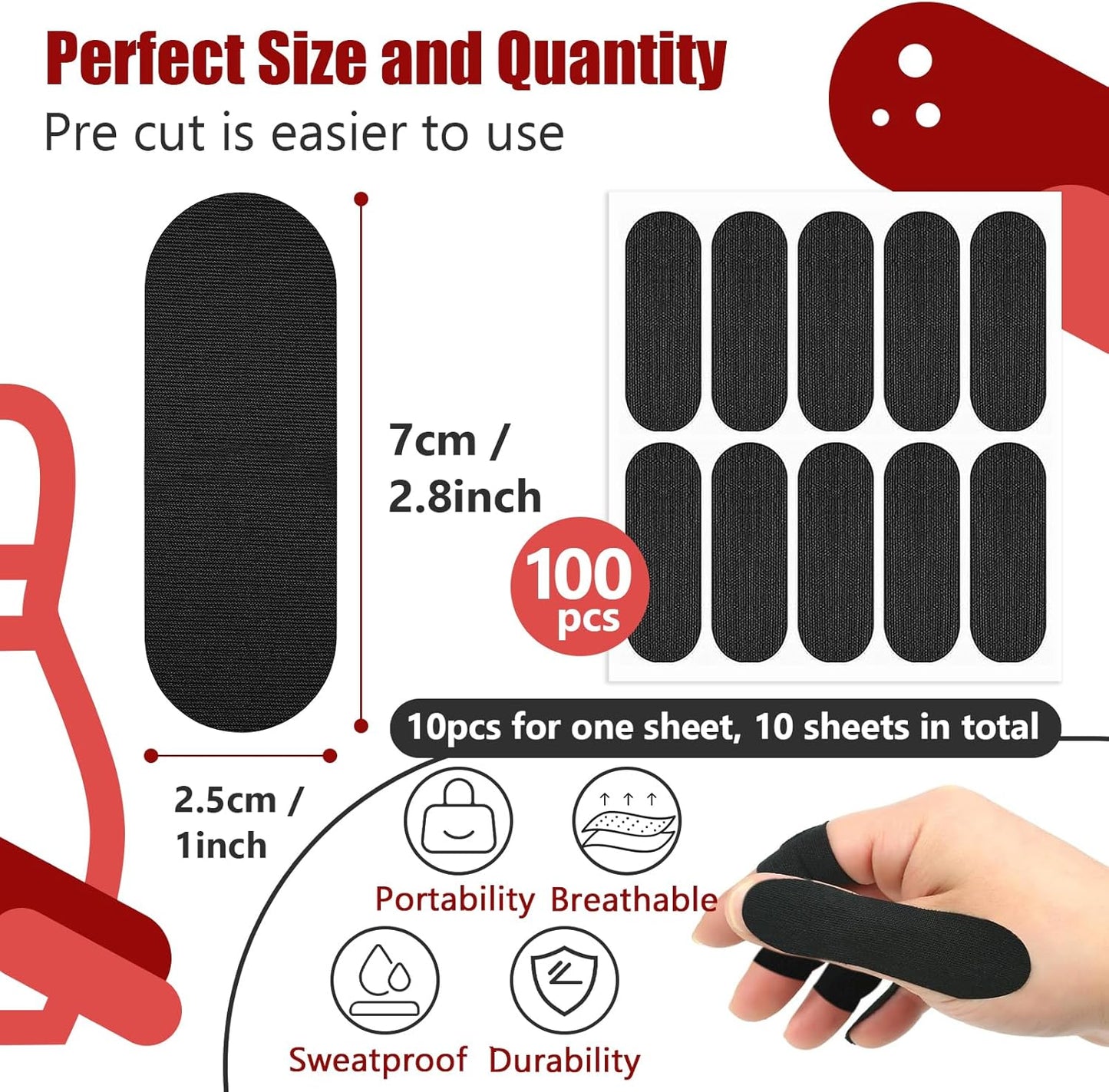 100 PCS Bowling Thumb Tape - Bowling Finger Tape - Thumb Tape Protector for Bowling(Multiple Colors, 1 x 2.8 Inches, Breathable)