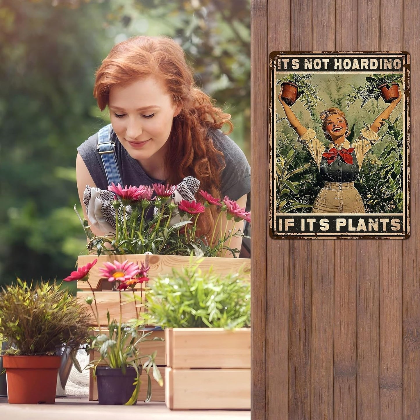 Retro Garden Metal Sign It's Not Hoarding If It's Plants Vintage Gardening Decor Metal Plaque for Parlor Yard Oasis Backyard Patio Greenhouse Decoration 12 * 16inch