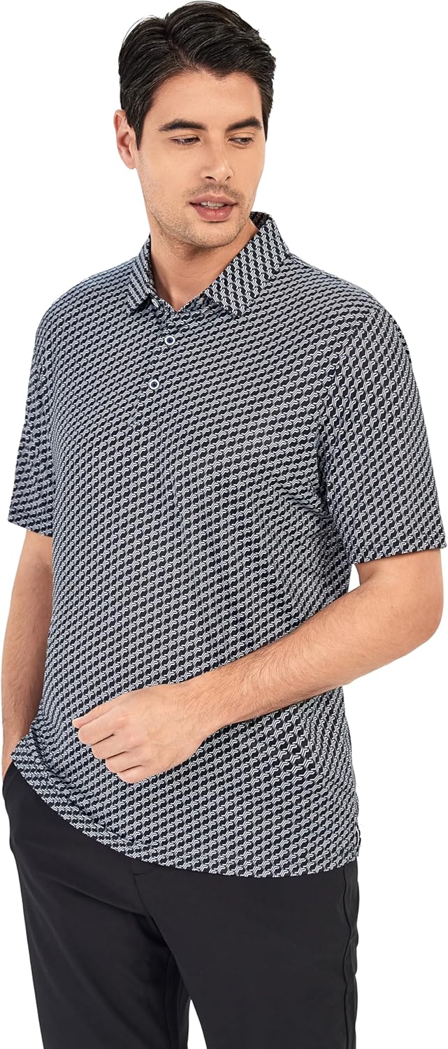 SAMERM Golf Shirts for Men Super Stretch Jacquard Dry Fit Golf Polo Moisture Wicking Short Sleeve Polo Shirts for Men