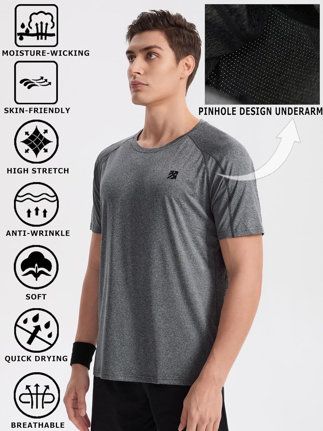 Moisture Wicking Quick Dry Soft Pickleball Workout Hiking Camping Running Shirts for Men Outdoor Sports