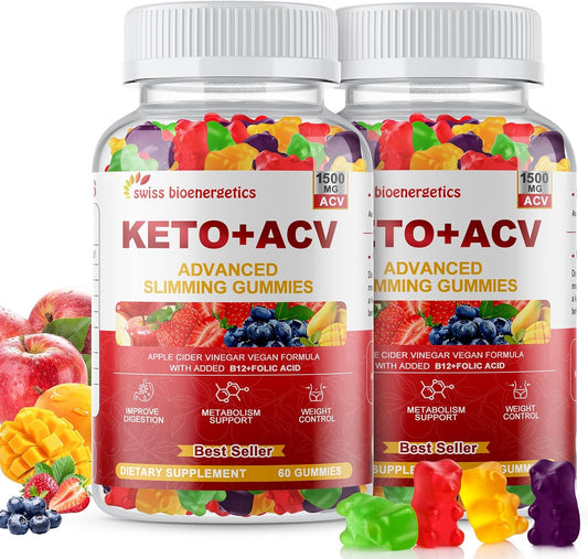 (2 Pack) Keto Apple Cider Vinegar Gummies, Keto ACV Gummy Diet Supplement, Advanced 1500mg ACV Gummies with Folate, B12、B6 and Keto Support for Women Men, Gelatin- Free, Vegan & Non-GMO (Multi-Flavor)