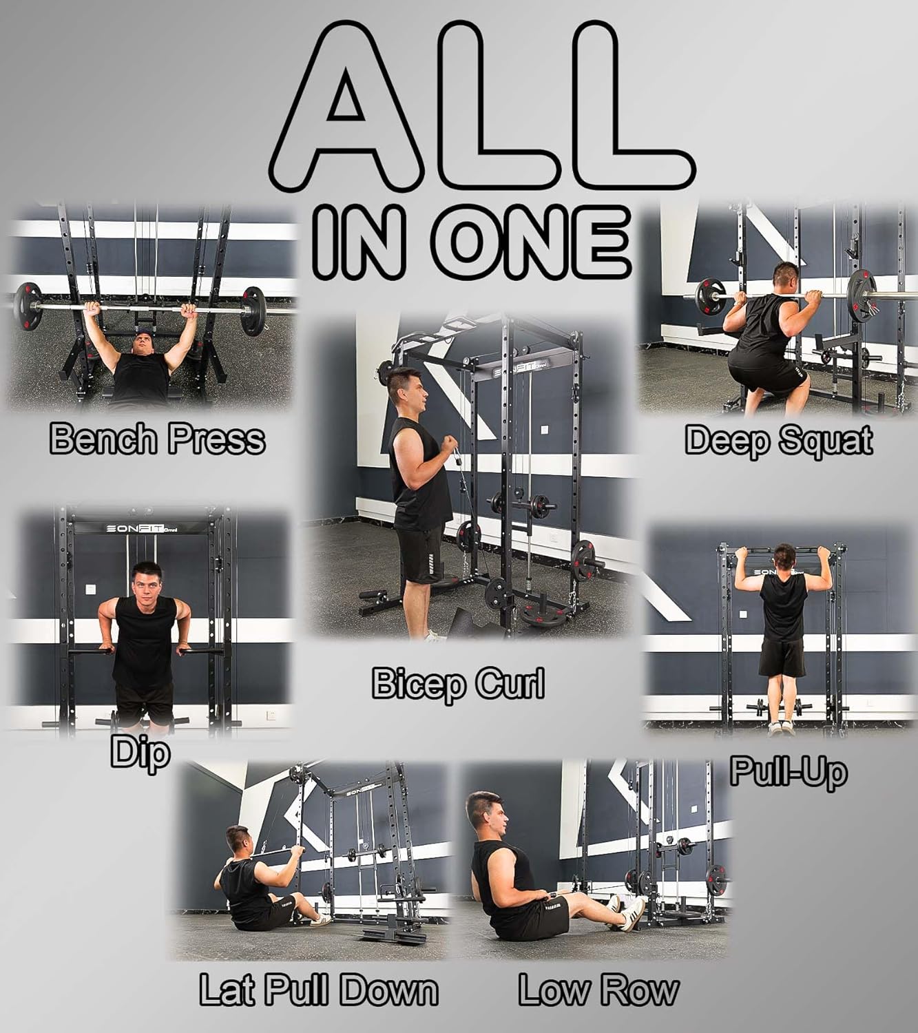 Eonfit E5 Smith Machine with Vertical Leg Press, Power Cage Squat Rack with LAT-Pull Down Cable Crossover Rotating Arms System Home Gym Equipment All in One (E5 RED)