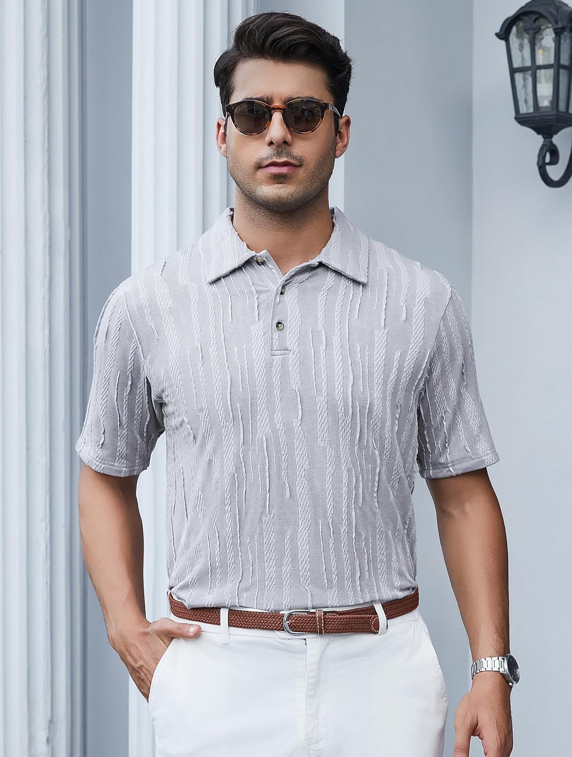 Esabel.C Golf Shirts for Men Dry Fit Performance Short Sleeve Print Moisture Wicking Collared Shirt