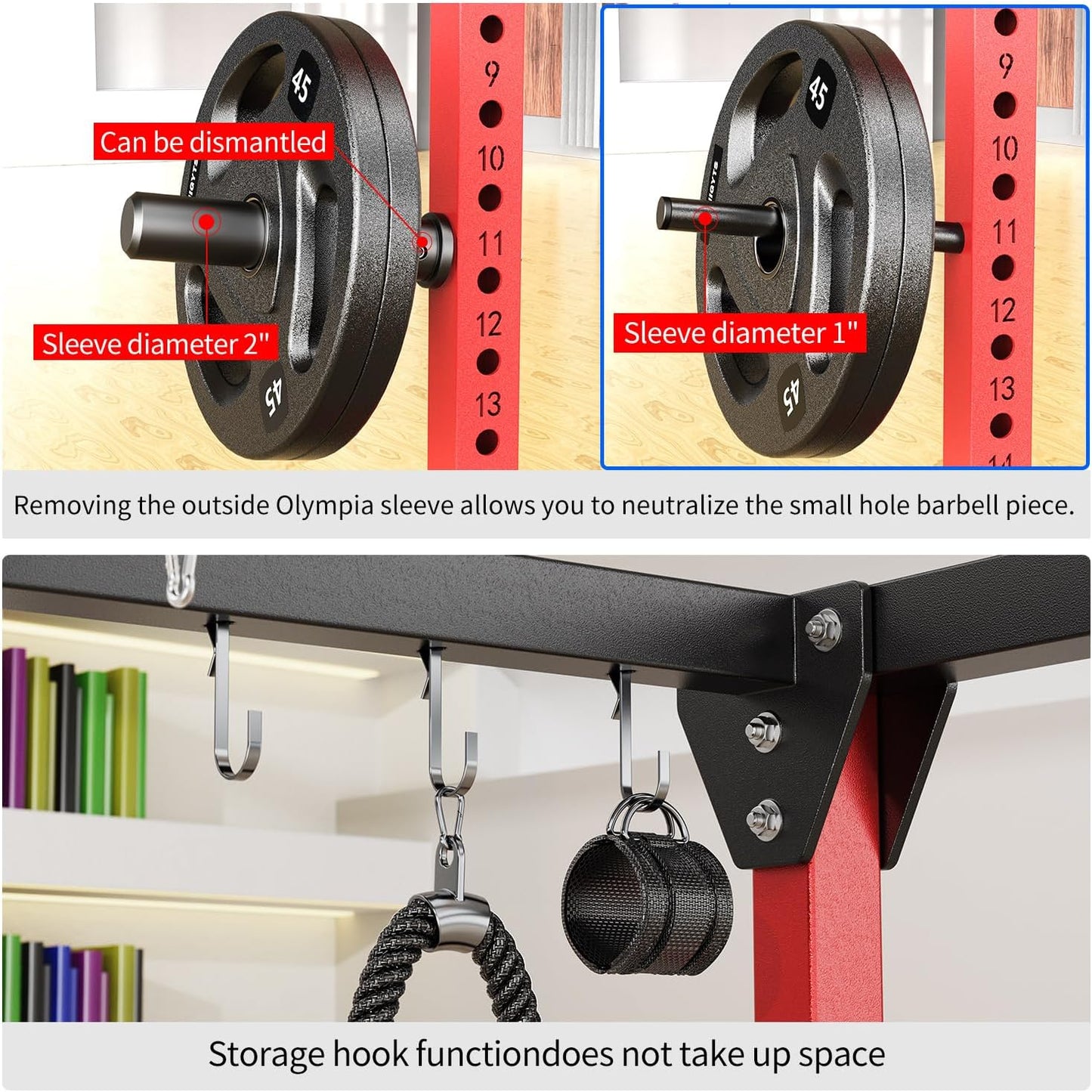 Power Cage Multi-Function Power Rack with Cable Crossover System,1800 LBS Capacity Squat Rack with Weight Bench,for Home Gym