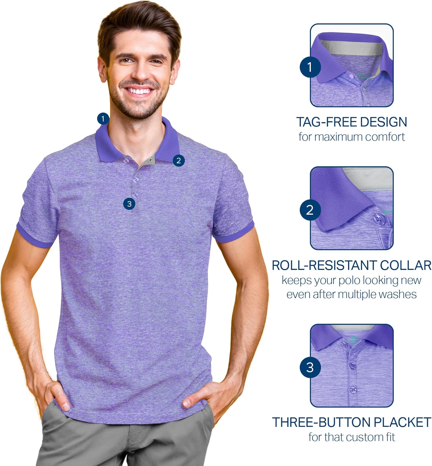 Mio Marino Golf Polo Shirts for Men - Dry Fit - Ultra-Thin Breathable Fabric