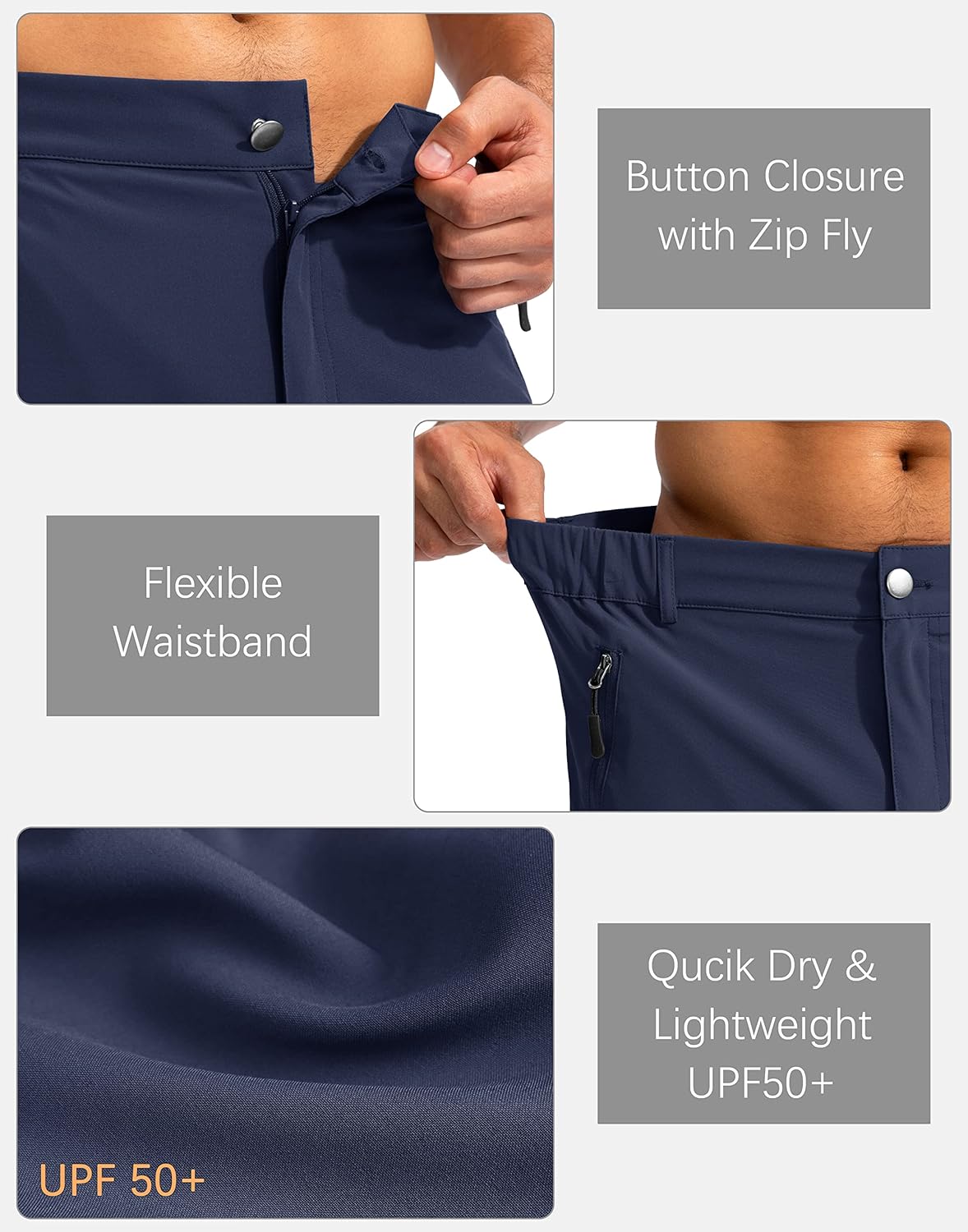 Pudolla Men's Hiking Cargo Shorts 9" Lightweight Outdoor Work Shorts for Men Travel Golf Camping Casual with 5 Zipper Pockets
