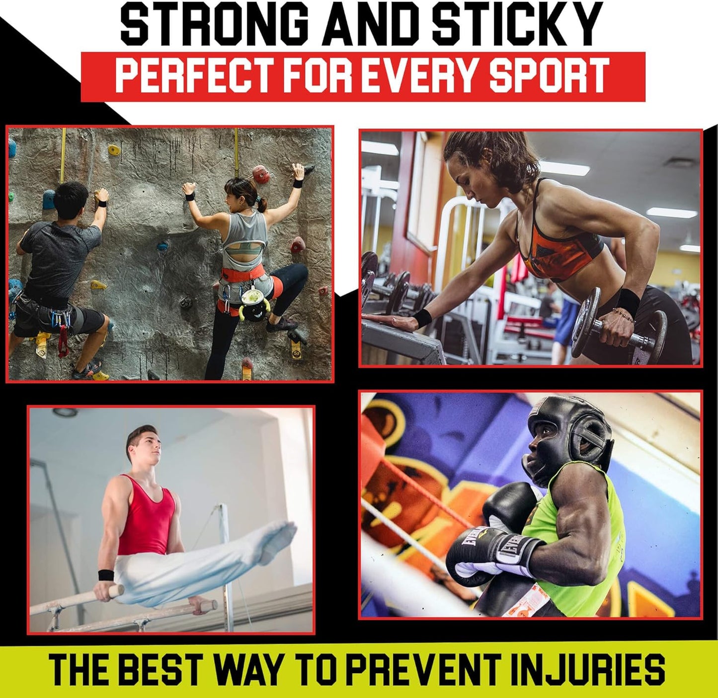 Black Athletic Tape Extremely Strong: 3 Rolls + 1 Finger Roll. Easy to Apply & No Residue. Sports Tape Athletic for Boxing Football Climbing or Gymnastics for Wrist Ankle & Hand Protection