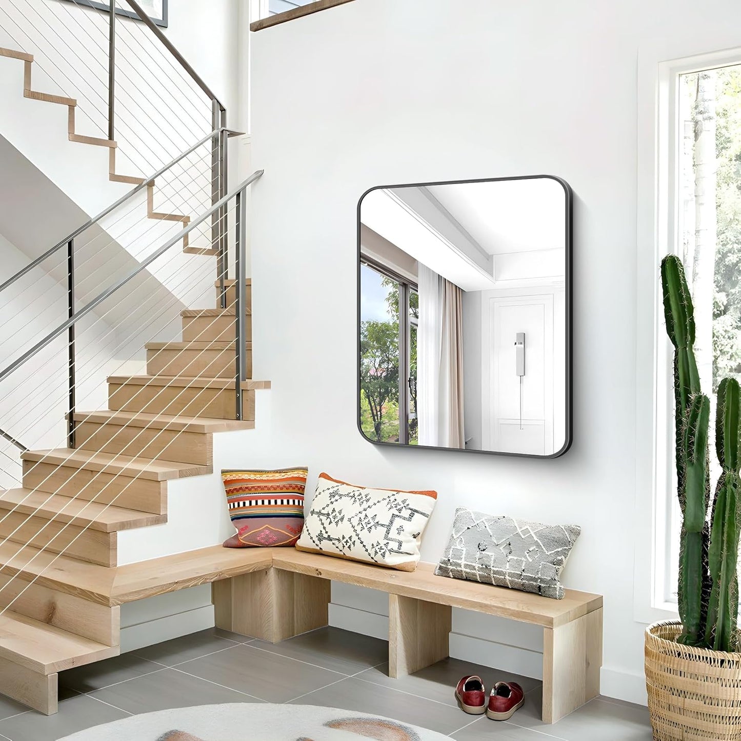 30x36 inch Bathroom Mirror,Black Rectangle Mirror,Wall Mounted Bathroom Frame Vanity Mirror with Round Corner for Bedroom Living Room, Entryway Hangs Horizontal or Vertical