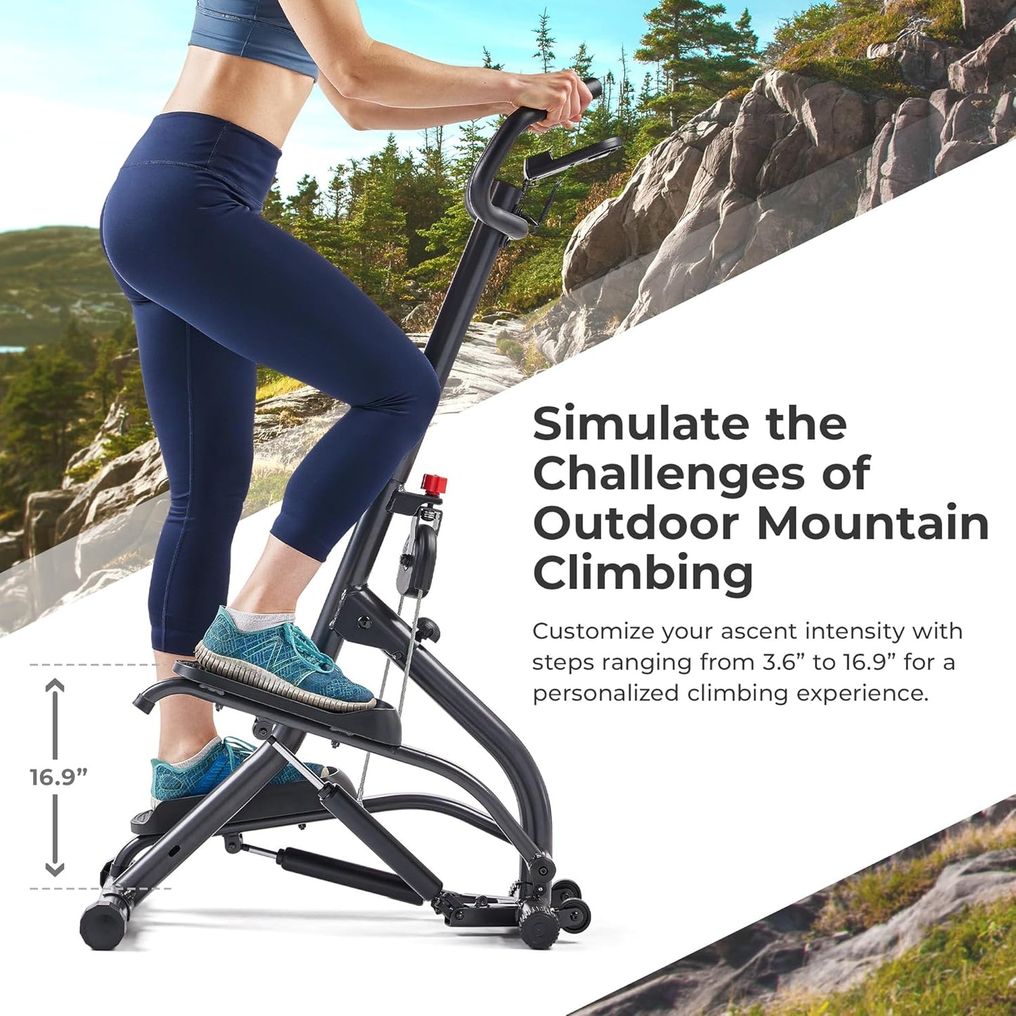 Sunny Health & Fitness Stair Stepper w/Handlebar, Extended Step Range Climber Machine for Legs, Core and Glute Workouts, Connection with Free SunnyFit® App